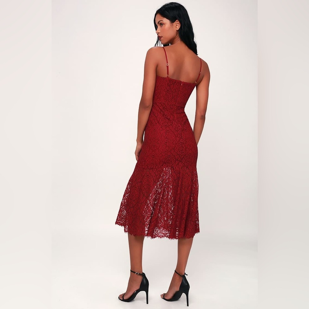 4SI3NNA Sz S Gypsy Rose Wine Red Lace Midi Dress - Picture 12 of 12